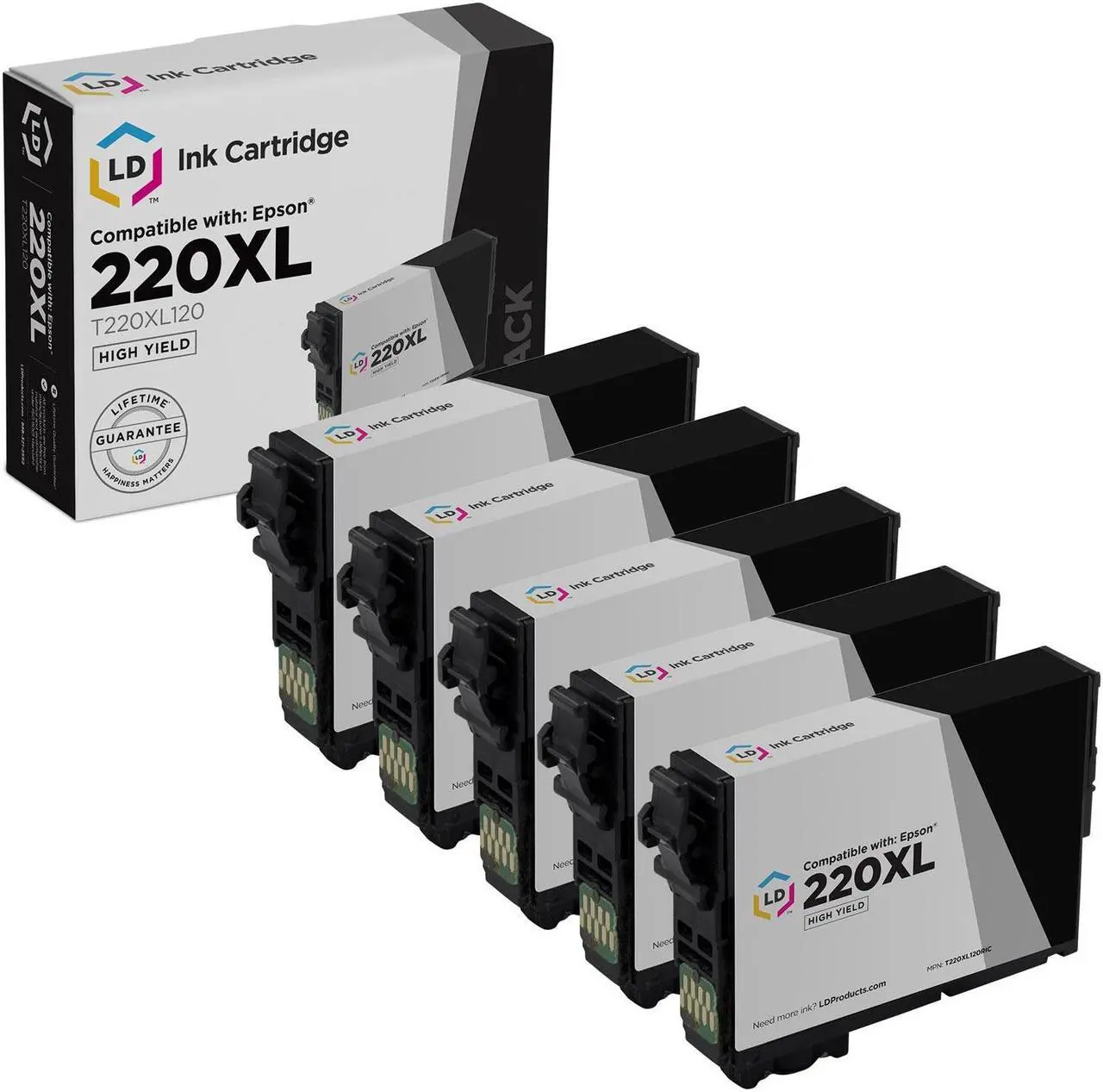 Main image of LD Products Replacement for Epson 220XL Ink Cartridges 220 XL T220XL120 High Yield (Black, 5-Pack)
