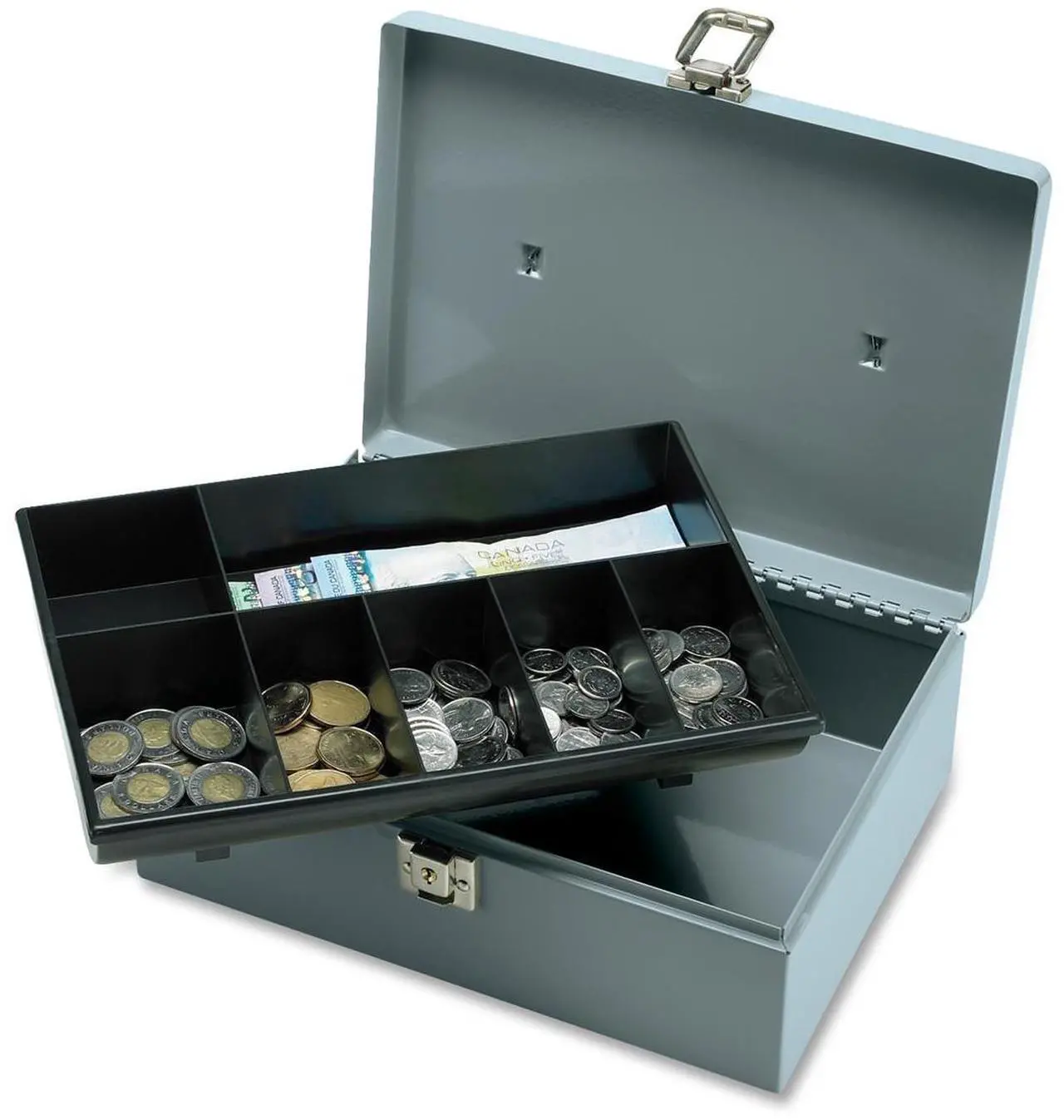 Alt view image 4 of 9 - Sparco Products 15501 Cash Box, w/ Latch Lock,7 Cmpmnts, 11" x 7-3/4" x 4-3/4", Gray SPR15501