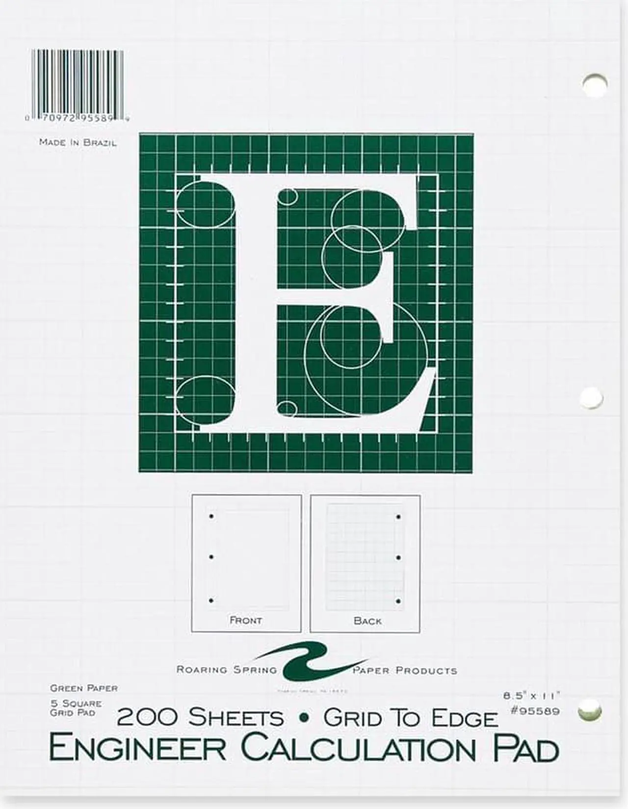 Alt view image 5 of 8 - Roaring Spring 95589 Engineering Pad 200 Sheets Letter 8.50" x 11" - 1Each - Green Paper