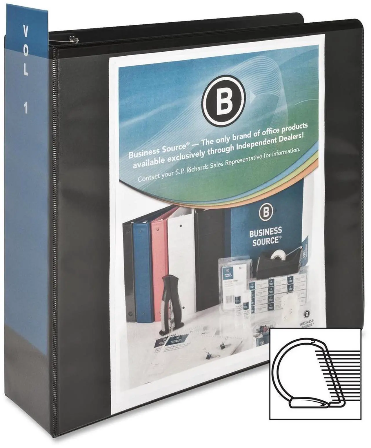 Alt view image 5 of 9 - Business Source D-Ring View Binder 3" Capacity 11x8-1/2" Black 28449
