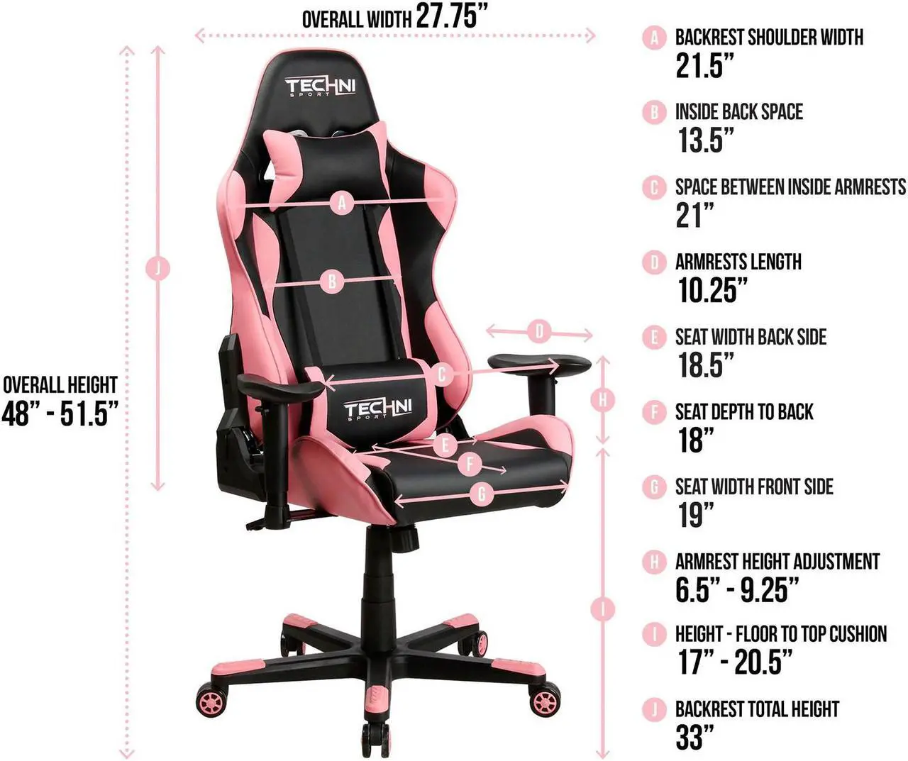 Alt view image 3 of 6 - Urban Designs Ergonomic High Back Racer Style PC Gaming Chair - Pink