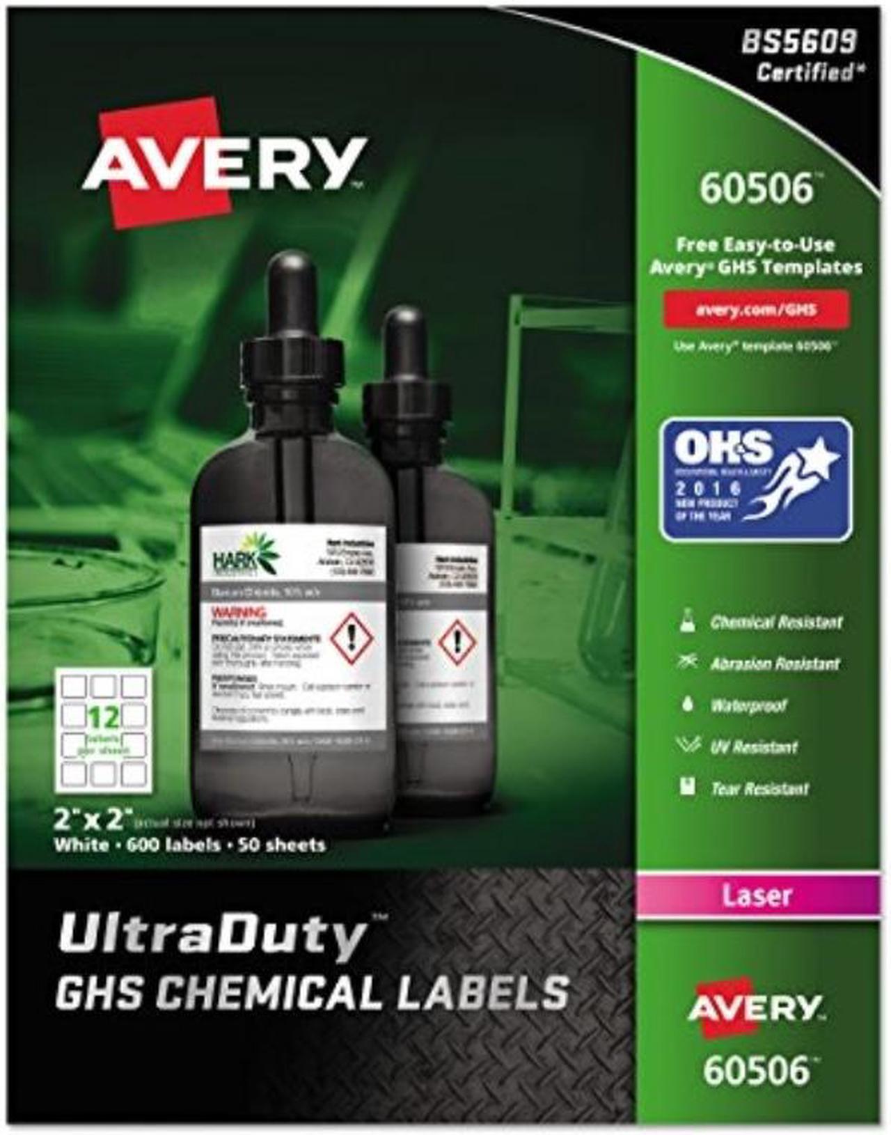 Alt view image 15 of 15 - Avery UltraDuty GHS Chemical Labels for Laser Printers, Waterproof, UV Resistant, 2 x 2, 600 Pack (60506)