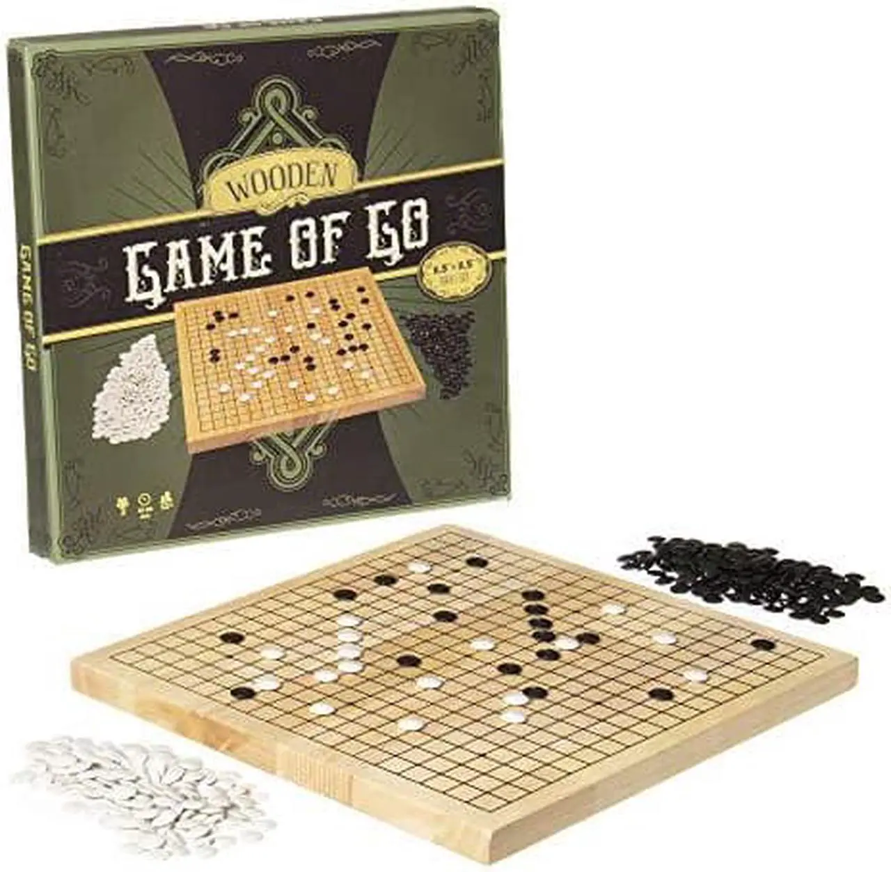 Alt view image 3 of 3 - go set with natural wood board | portable 29 x 29cm 11.4" x 11.4" set | complete set of 361 stones | 19x19 grid layout, portable size for travel | 2player  classic chinese strategy board game