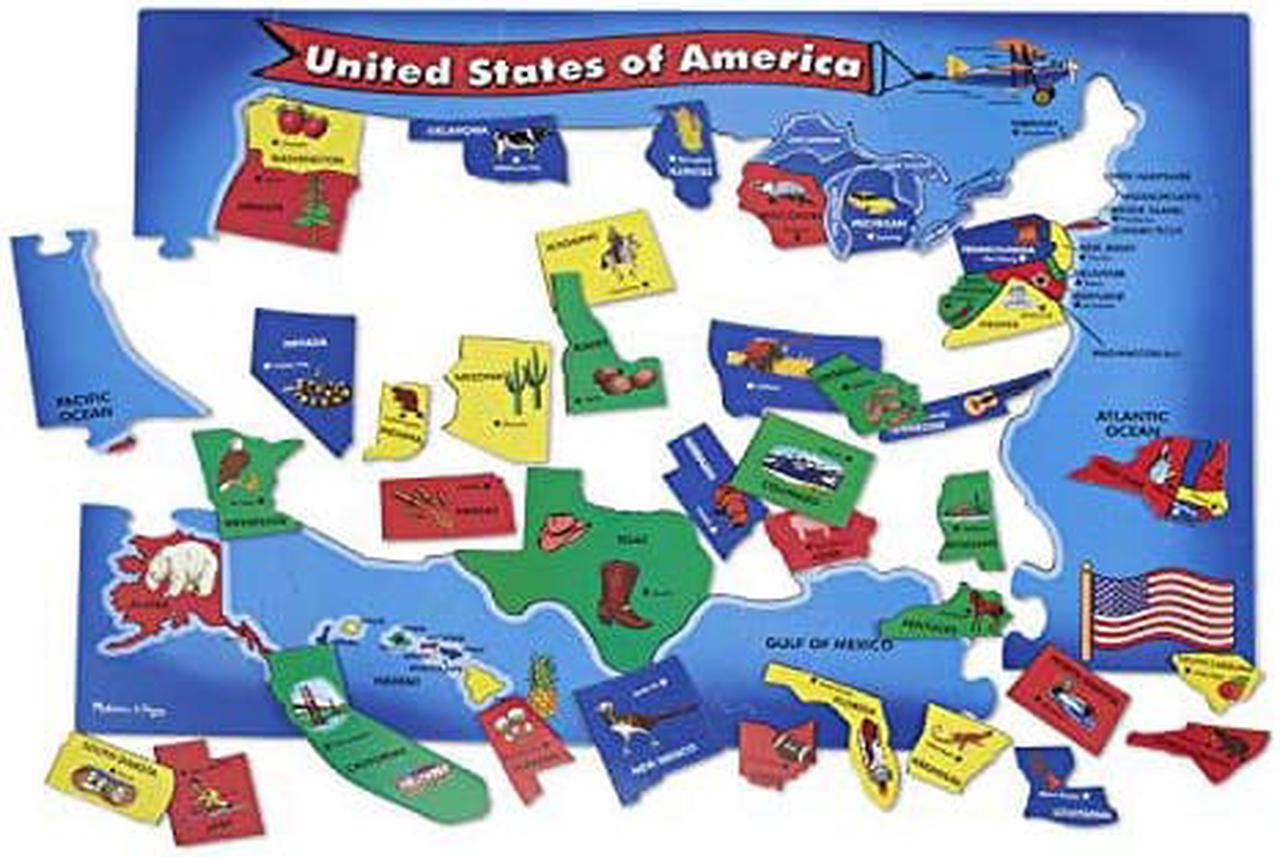 Alt view image 2 of 2 - melissa & doug usa united states map floor puzzle wipeclean surface, teaches geography & shapes, 51 pieces, 24" l x 36" w, great gift for girls and boys  best for 6, 7, 8 year olds and up