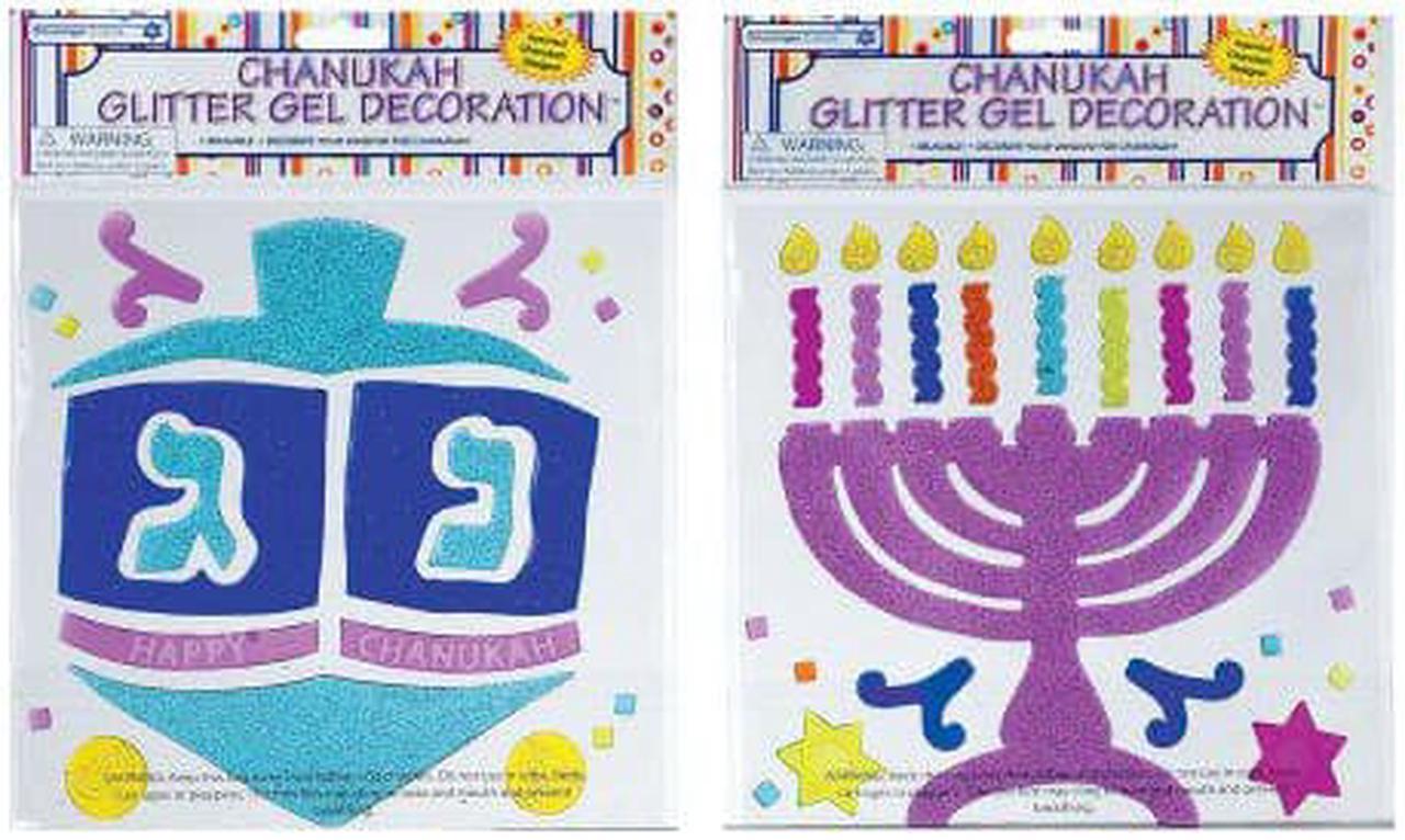 Rite-Lite Judaica Chanukah Window Gel Decorations, Glitter Asst.