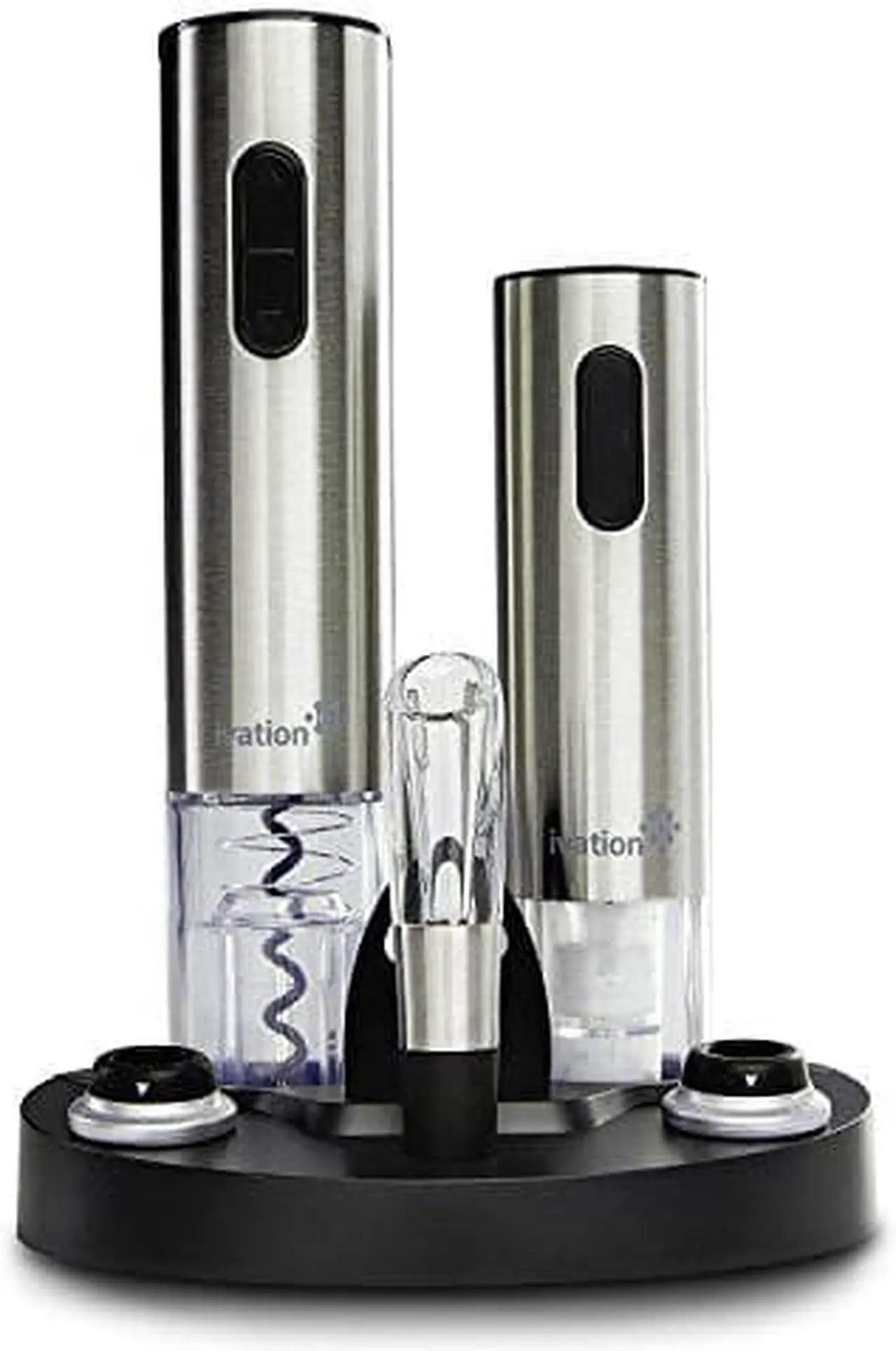 Alt view image 9 of 9 - Ivation Wine Gift Set, Includes Stainless Steel Electric Wine Bottle Opener, Wine Aerator, Electric Vacuum Wine Preserver, 2 Bottle Stoppers, Foil Cutter & LED Charging Base