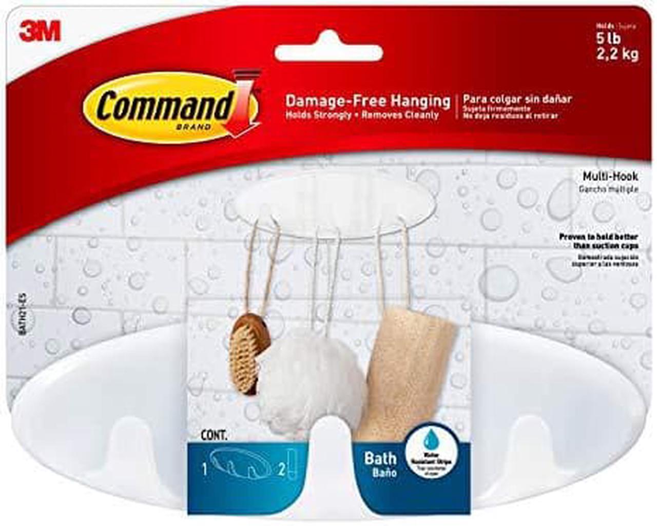 Command Bath Multi-Hook, 2-Water Resistant Strips, 5-Lb Capacity, Organize Damage-Free