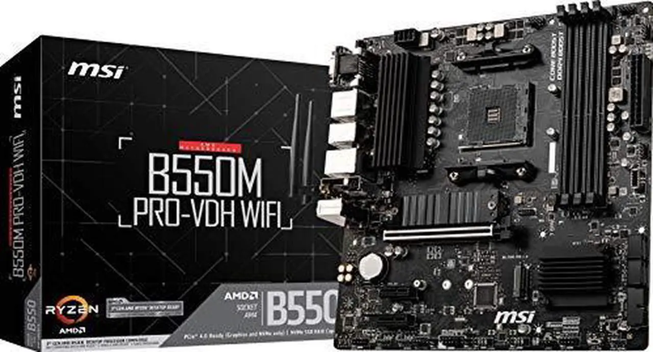 Alt view image 4 of 4 - MSI B550M PRO-VDH WIFI Desktop Motherboard - AMD B550 Chipset - Socket AM4 - Micro ATX - 128 GB DDR4 SDRAM Maximum RAM - 4x Memory Slots - Gigabit Ethernet - IEEE 802.11ac - HDMI - DisplayPort