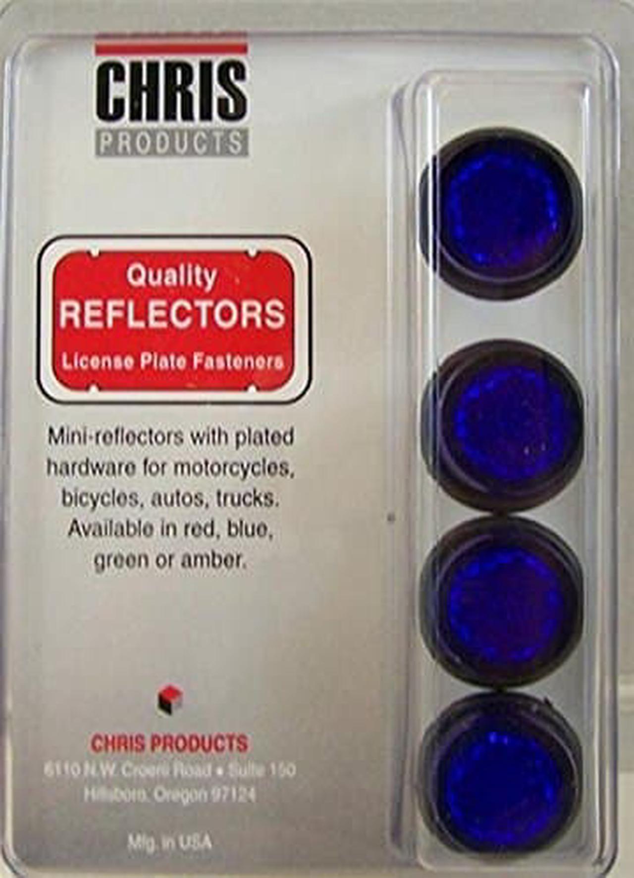 Chris Products CH4B Blue Motorcycle Mini License Plate Reflector, 4 Pack