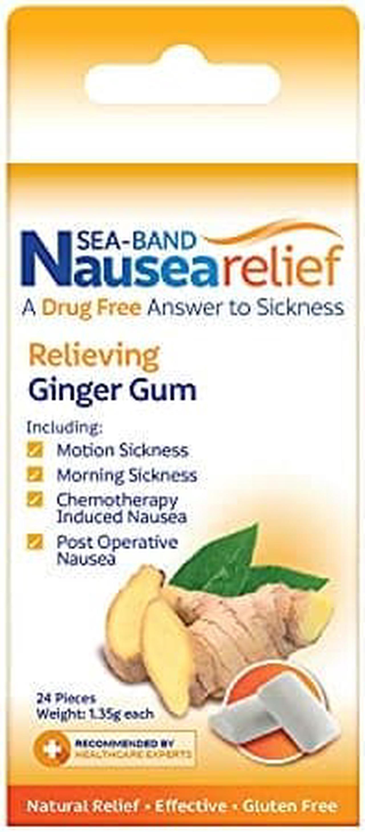 Sea-Band Anti-Nausea Ginger Gum For Motion & Morning Sickness, 24 Pieces