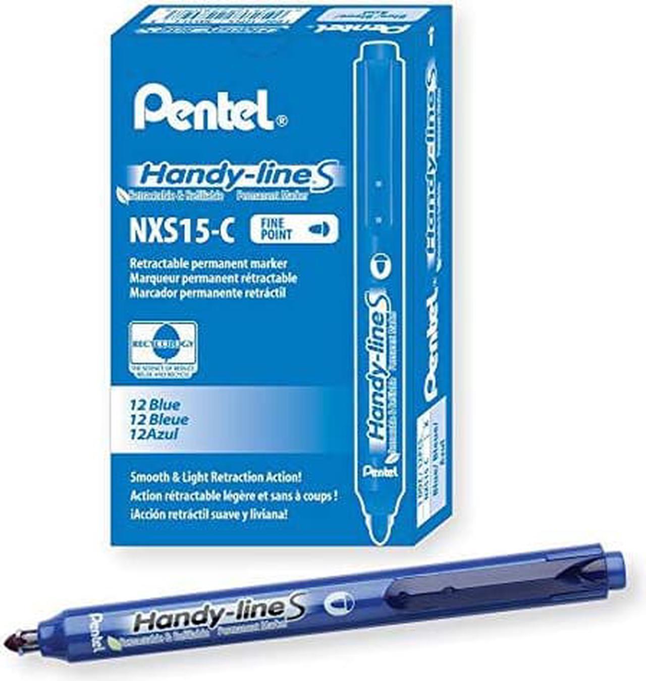 Pentel Retractable Handy-Line S-Permanent Markers, Fine Point, Blue 12-Count (NXS15-C)