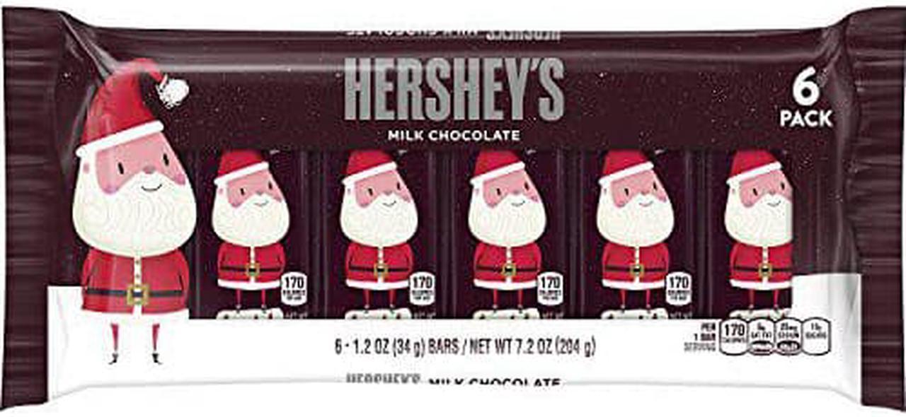 HERSHEYS Chocolate Bar, Milk Chocolate Candy Bar Individually Wrapped in Santa Holiday Packaging, 1.2 Ounce, 6 Count Package (Pack of 4)