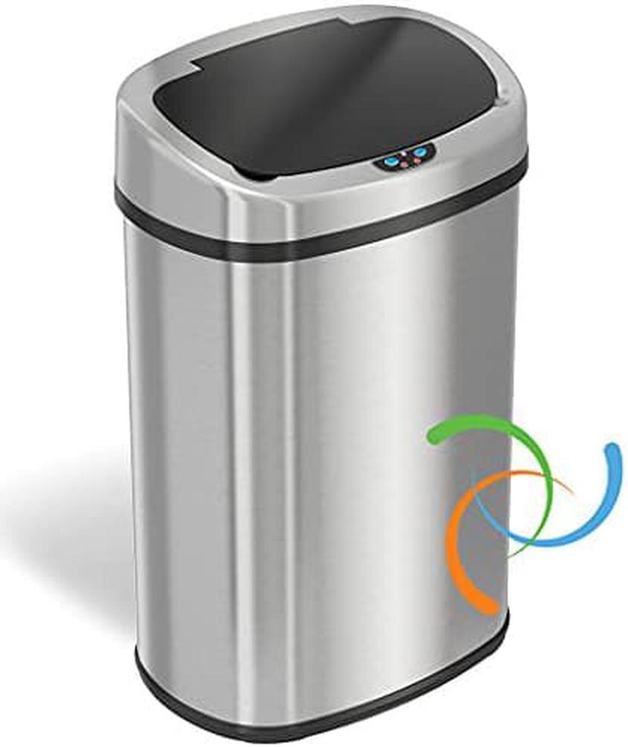 Alt view image 7 of 7 - iTouchless 13 Gallon SensorCan KitchenTrash Can with Odor Filter, Stainless Steel, Oval Shape, Sensor-Activated Lid Garbage Bin for Home, Office, Slim Space-Saving, Battery & AC Adapter not included