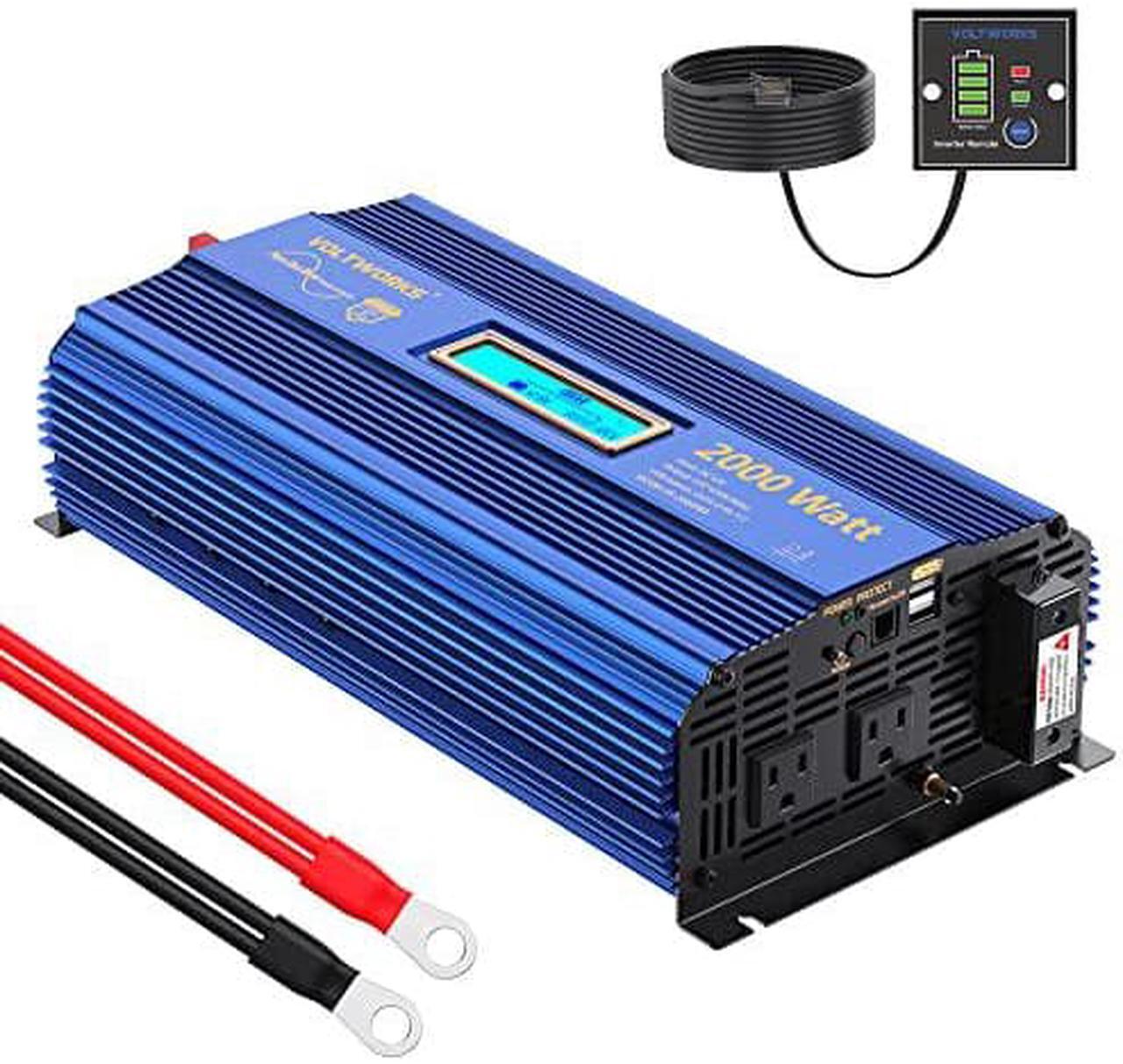 Alt view image 8 of 8 - Pure Sine Wave 2000Watt Car Power Inverter Converter DC 12V to 120V AC with Remote Control and LCD Display 1 AC Terminal Block 2 AC Outlets 2x2.4A USB Ports for RV Truck Boat by VOLTWORKS (12VBlue)