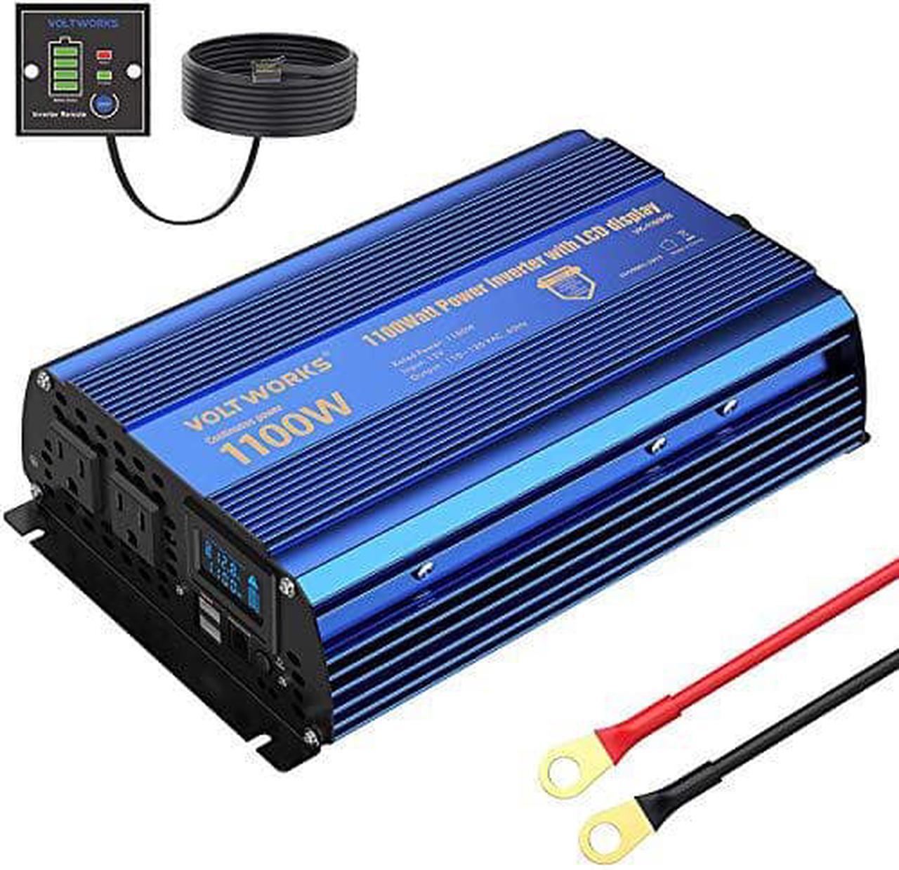 Alt view image 8 of 8 - Power Inverter 1100 watt DC 12V to AC 120V Modified Sine Wave 1000w Inverter with LCD Display Remote Control 2AC Outlets Dual 2.4A USB Ports for Car RV Truck Boat by VOLTWORKS