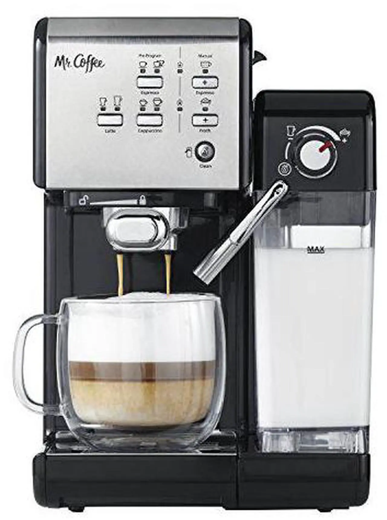 Alt view image 12 of 19 - Mr. Coffee Programmable Espresso & Cappuccino Machine with Automatic Milk Frother & 19-Bar Pump - Stainless Steel