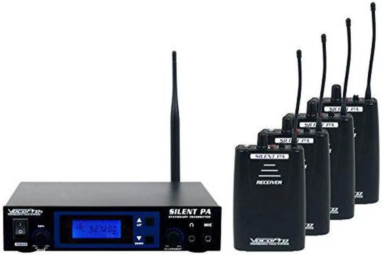 Alt view image 7 of 14 - VocoPro SilentPA-PRACTICE 16CH UHF Wireless Audio Broadcast System (Stationary Transmitter with four bodypack receivers)