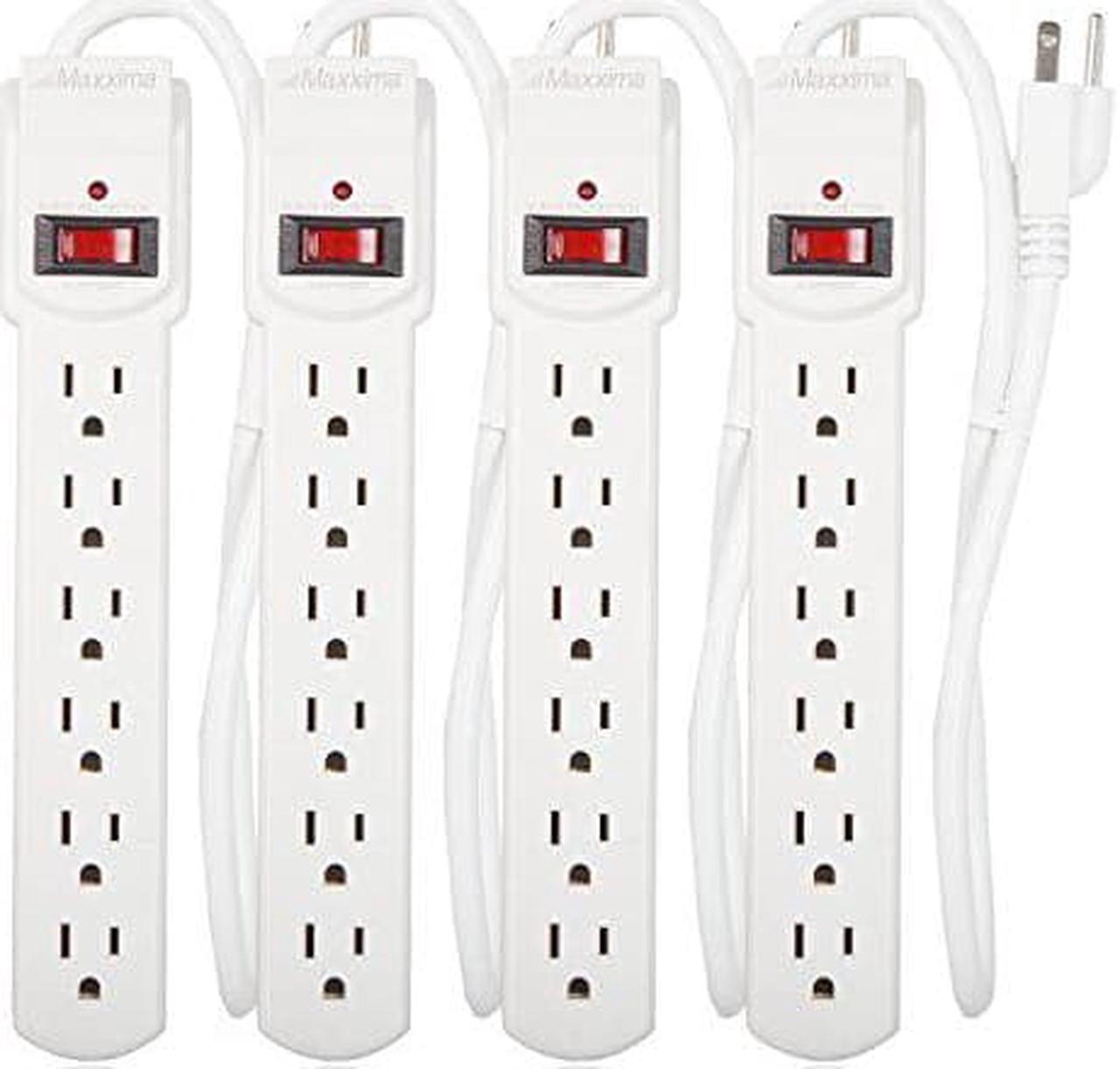Main image of Maxxima 6 Outlet Power Strip Surge Protector 300 Joules, 2FT cord, Switch (4 Pack)