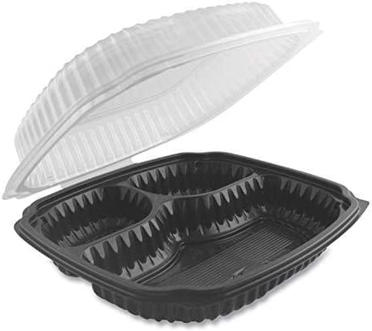 Main image of Anchor Packaging cL9931 culinary Lites, 3-compartment, 9x9, Vented Hinged container, Black Bottom, clear Lid, 100case