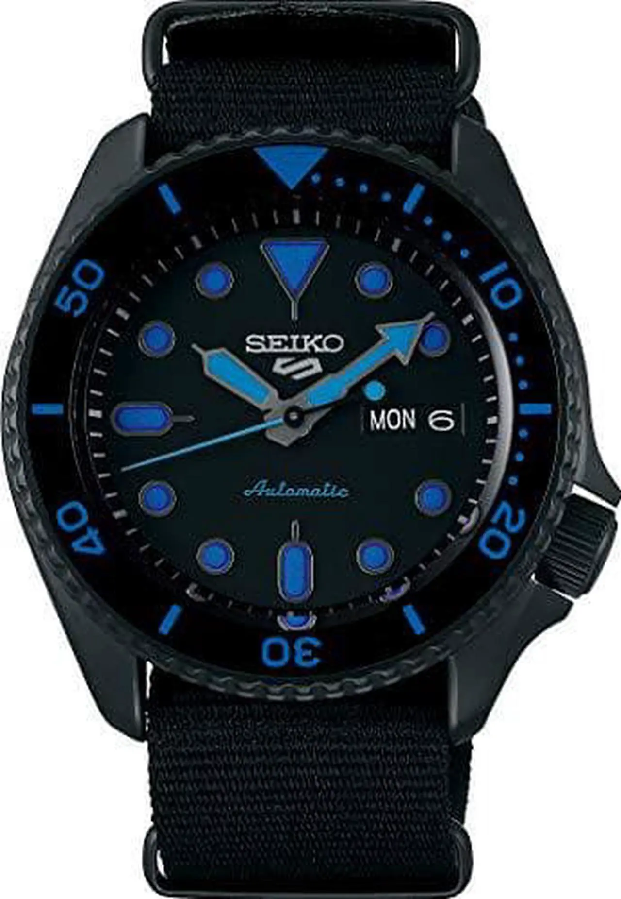 Alt view image 5 of 5 - Seiko SRPD81 5 Sports 24-Jewel Automatic Watch - Black/Blue - Nylon