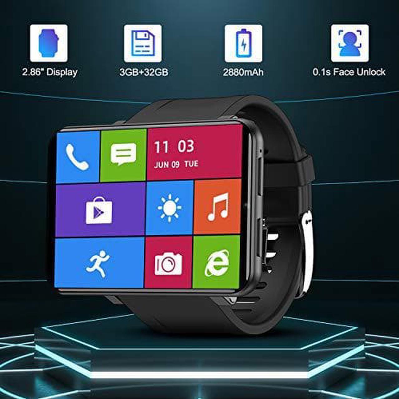 Main image of TICWRIS Andriod Smart Watch, GPS Android Smartwatch, 4G LTE with 2.86" Touch Screen, Face Unclok Phone Watch with 2880mAh Battery, IP67 Waterproof Sport Watch,3GB+32GB Andriod Watch for Men (Black)