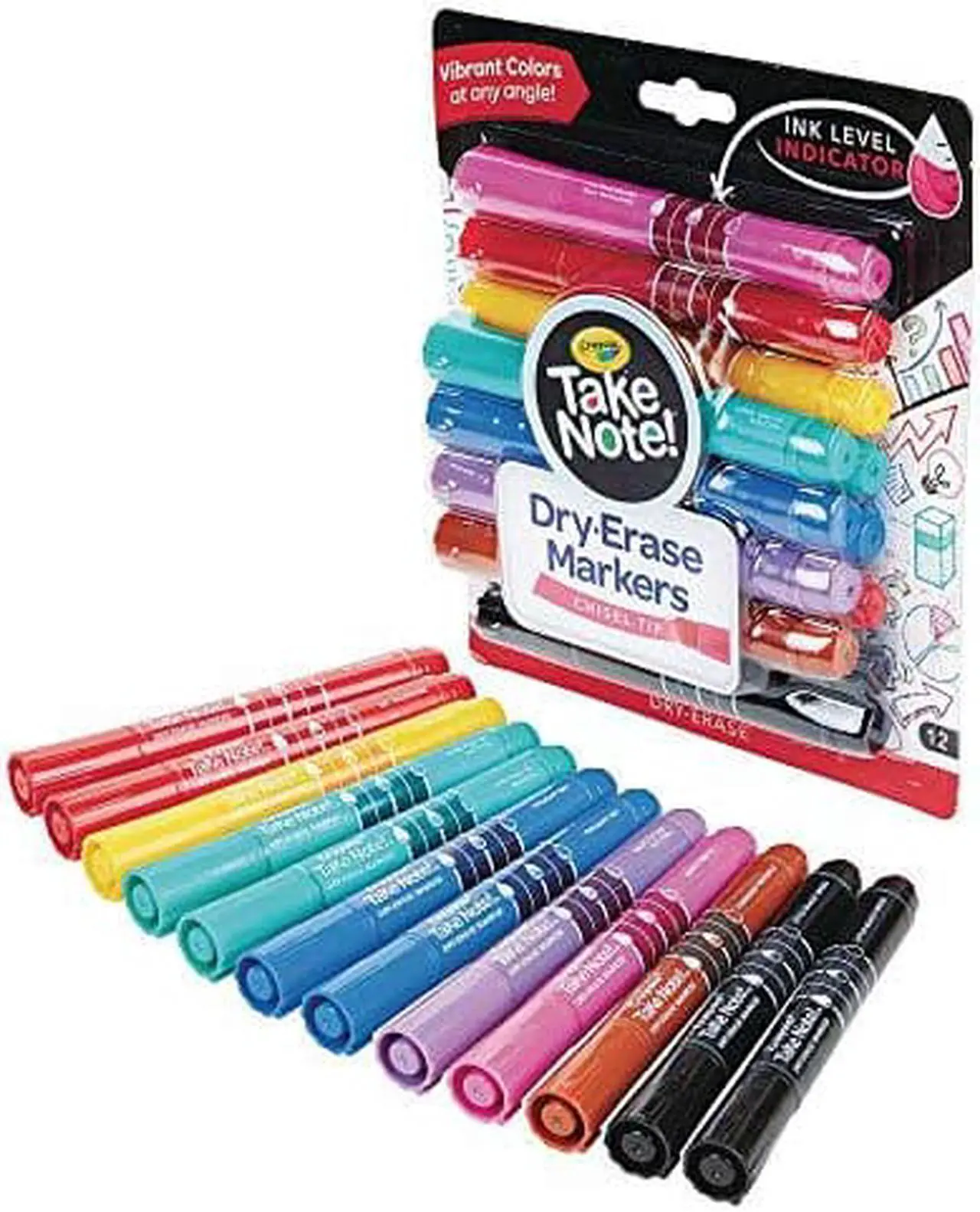 Main image of Crayola Take Note Dry-Erase Markers Broad Chisel Tip Assorted 12/Pack 586545