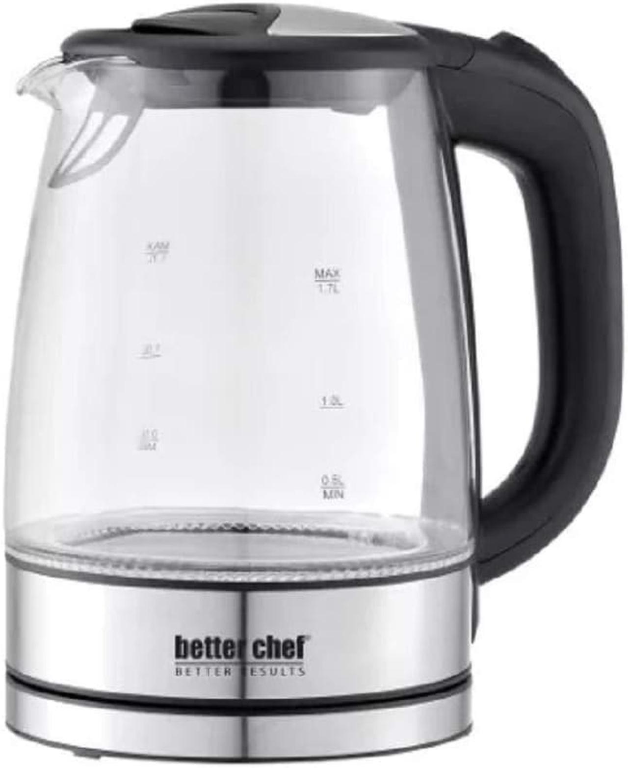 Main image of Better chef cordless Electric glass Kettle  7-cup Borosilicate glass  Stainless Steel  LED Light  360-deg Swivel Base  Auto Boil-Dry Shut-Off