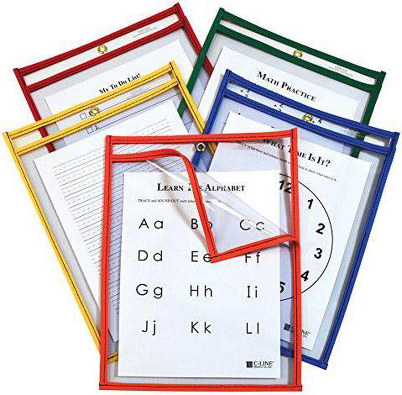 Alt view image 11 of 13 - C-Line 42620 Reusable Dry Erase Pockets, Easy Load, 9 X 12, Assorted Primary Colors, 25/Pack