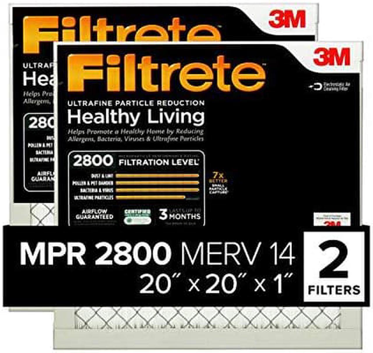 Main image of Filtrete 20x20x1, AC Furnace Air Filter, MPR 2800, Healthy Living Ultrafine Particle Reduction, 2-Pack (exact dimensions 19.69 x 19.69 x 0.78)