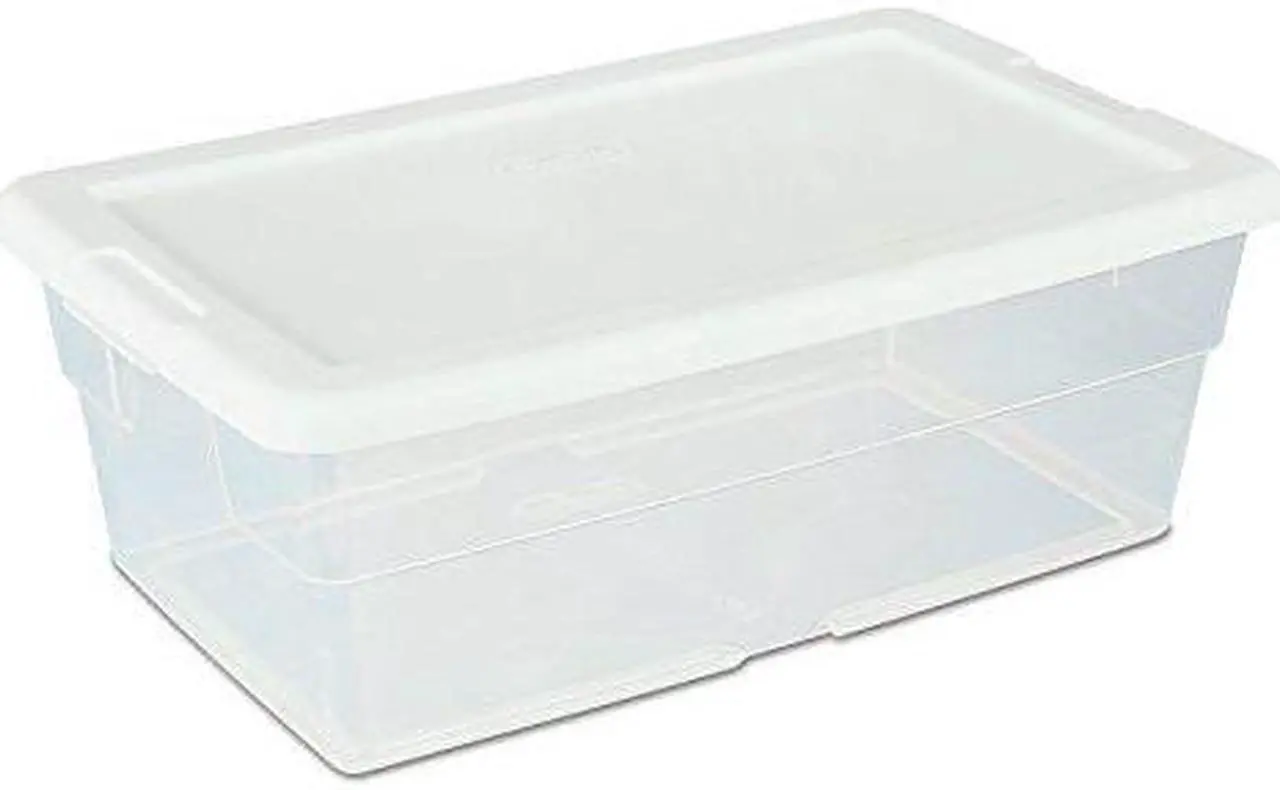 Alt view image 12 of 12 - Sterilite 6 Quart Clear Stacking Closet Storage Tote Container with White Lid
