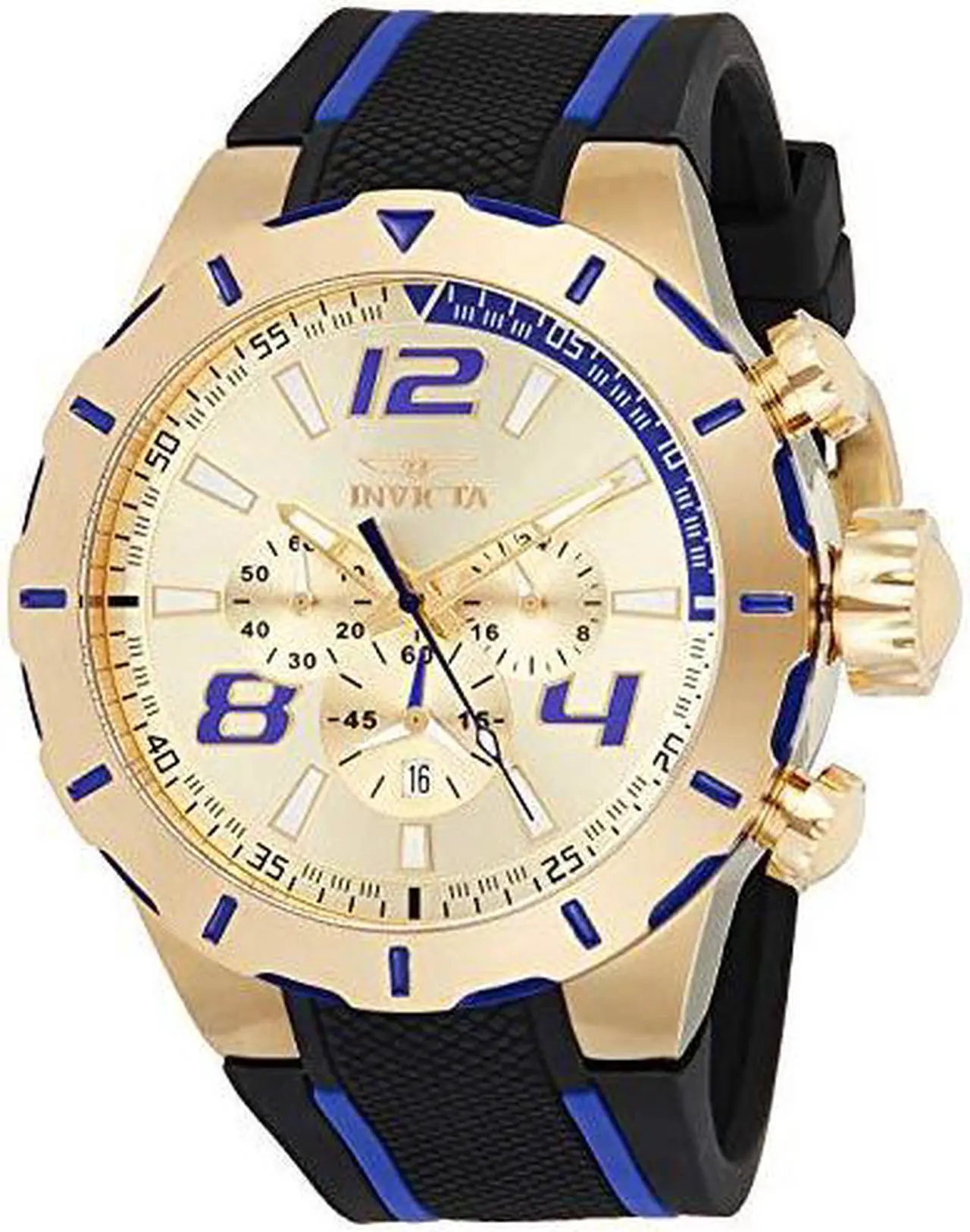 Alt view image 17 of 17 - Invicta 20107 Men's S1 Rally Chrono Black Polyurethane Gold-Tone Dial Blue Accents Watch