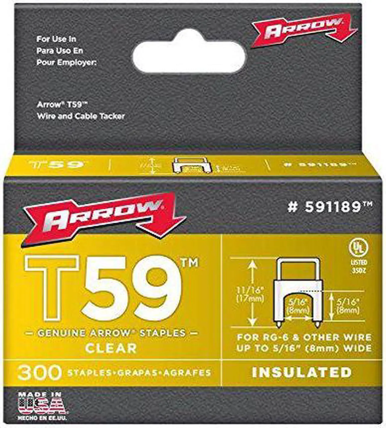 Alt view image 14 of 14 - Arrow Fastener 591168 5/16" x 5/16" Clear T59 Insulated Staples for RG59 Quad & RG6