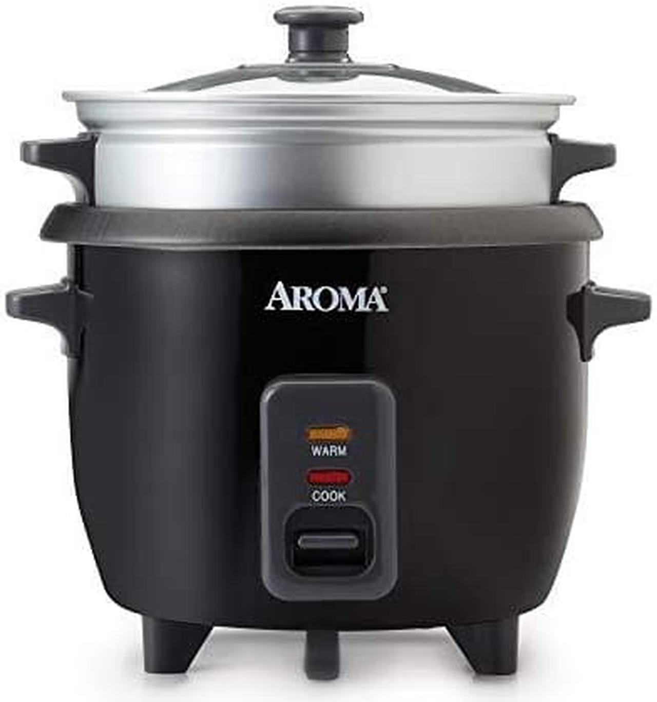 Alt view image 8 of 8 - Aroma 6 Cup Cooked White Pot Style Rice Cooker & Food Steamer, Black