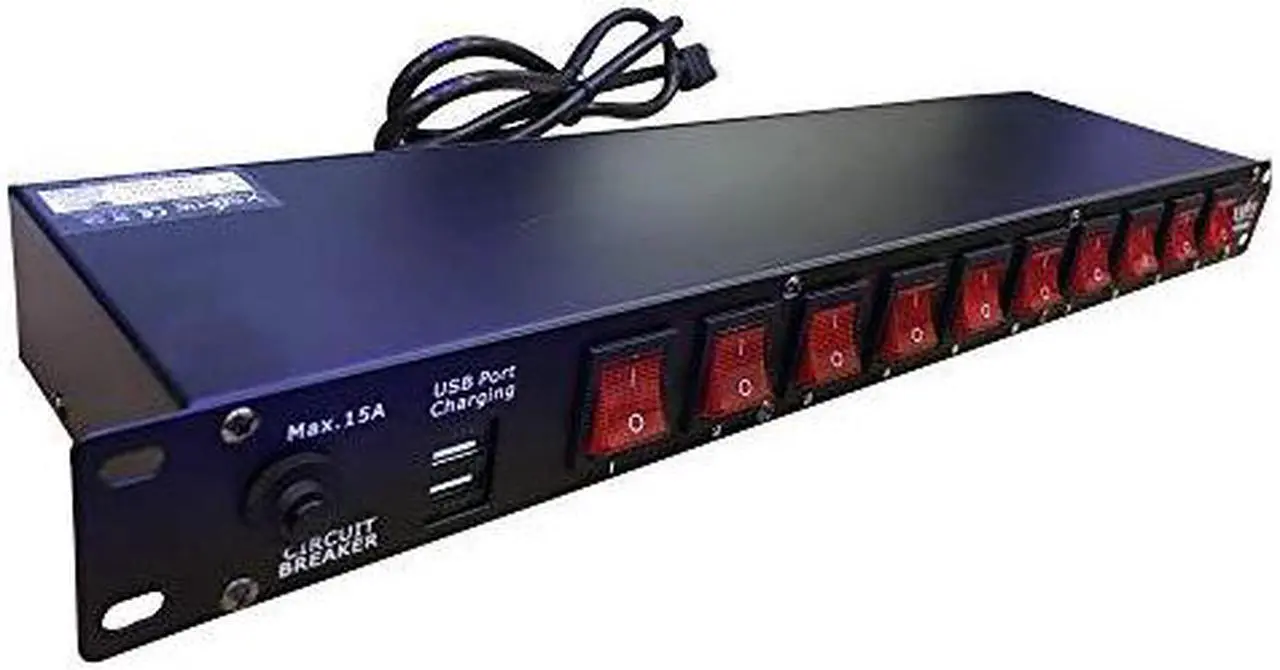 Alt view image 9 of 13 - 10 Plug Rack Mount Power Distribution Switch With 2 USB Charging Ports