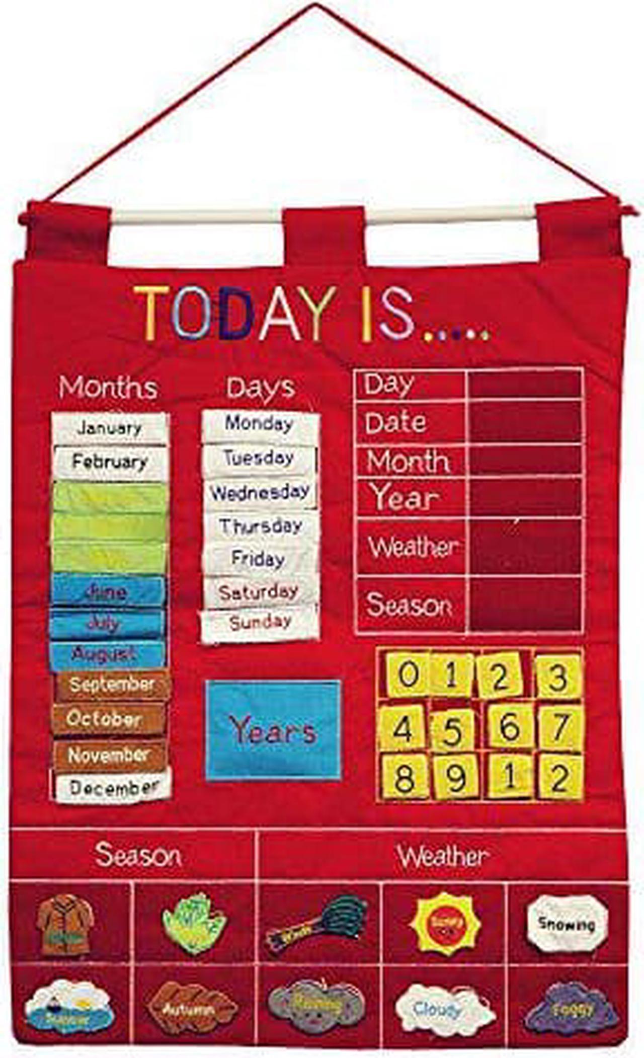 Today Is Childrens Calendar Wall Chart by Almas Design - Red