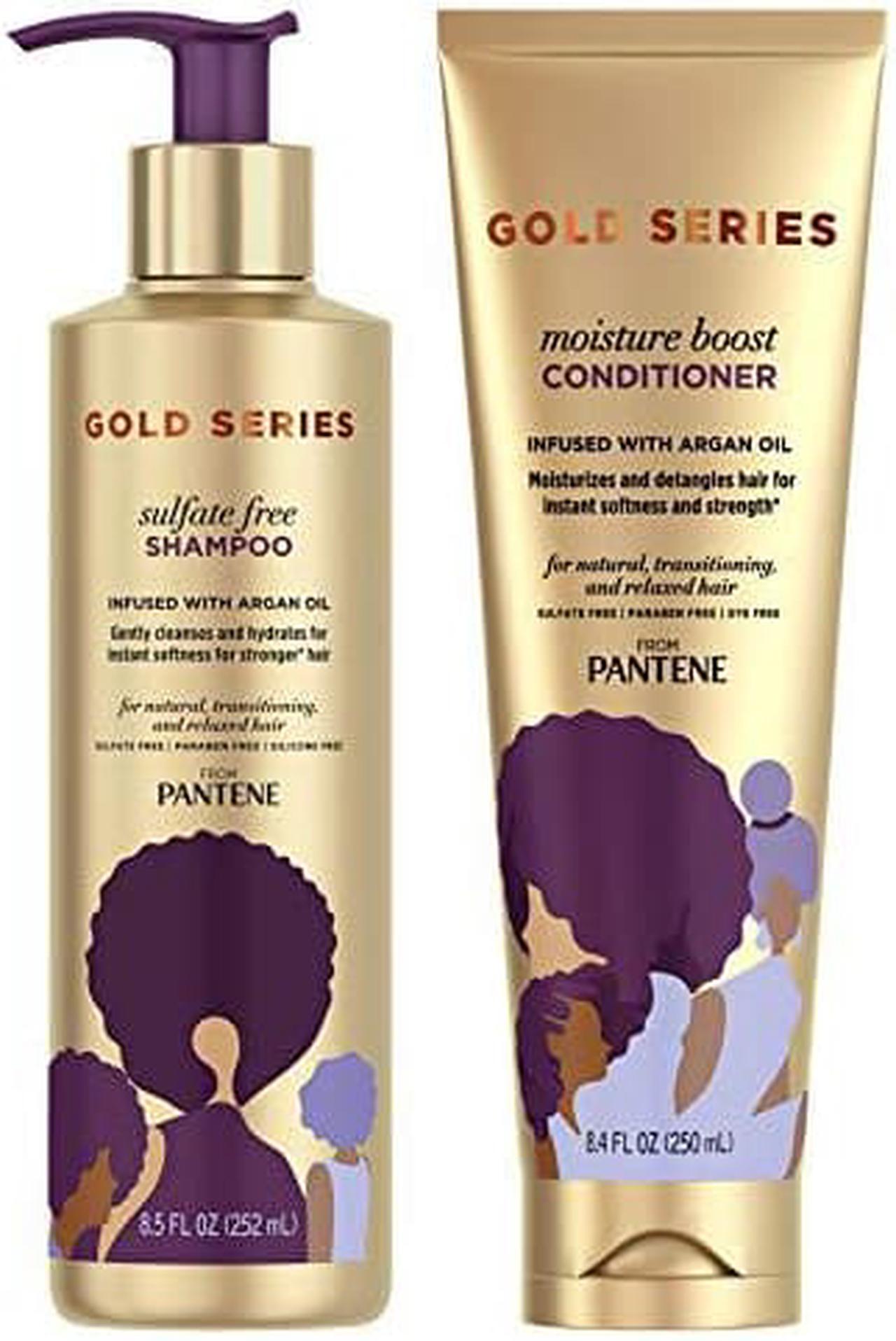 Alt view image 2 of 2 - pantene, shampoo and sulfate free conditioner kit, with argan oil, prov gold series, for natural and curly textured hair, 17.9 fl oz, kit