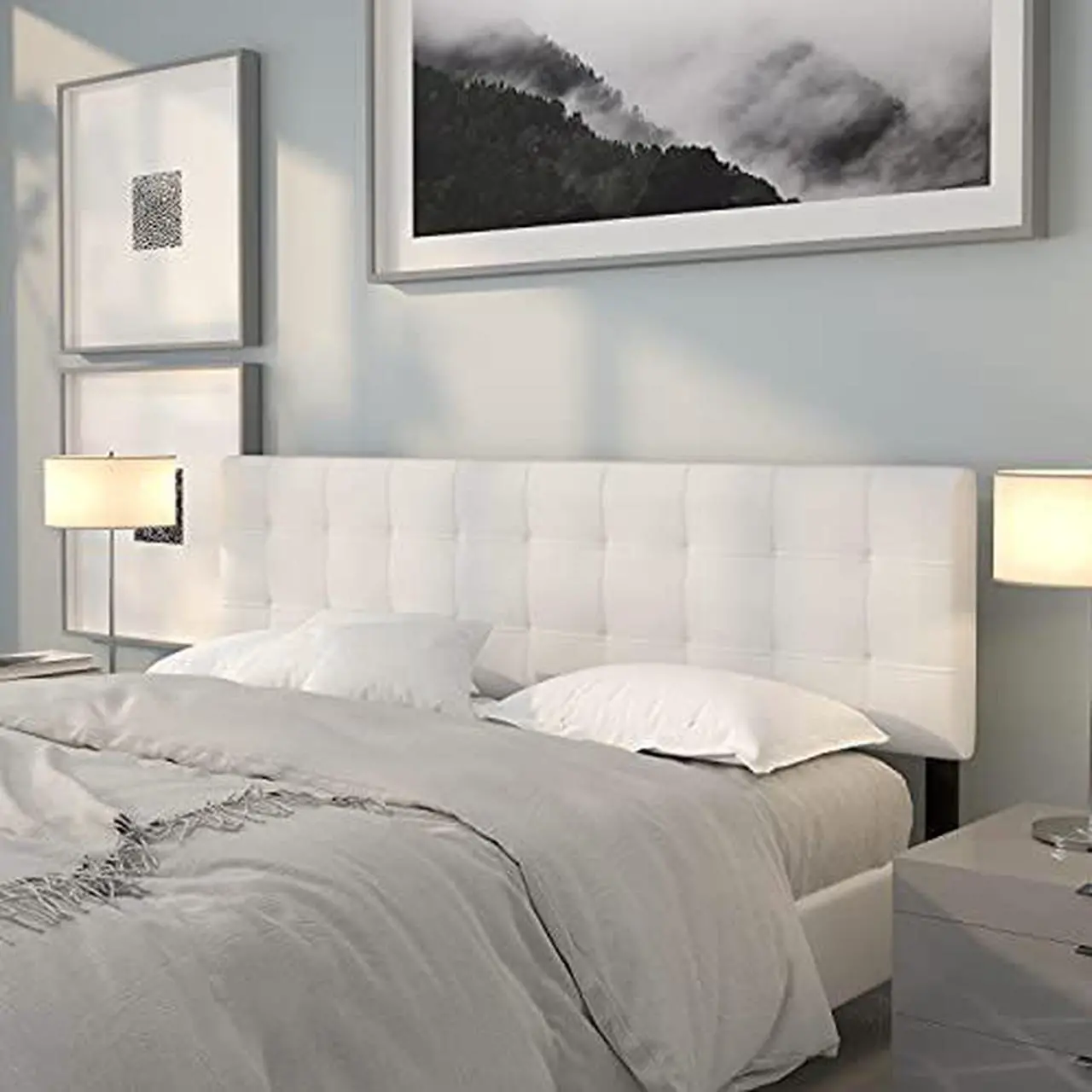 Alt view image 17 of 20 - Bedford Tufted Upholstered King Size Headboard in White Fabric