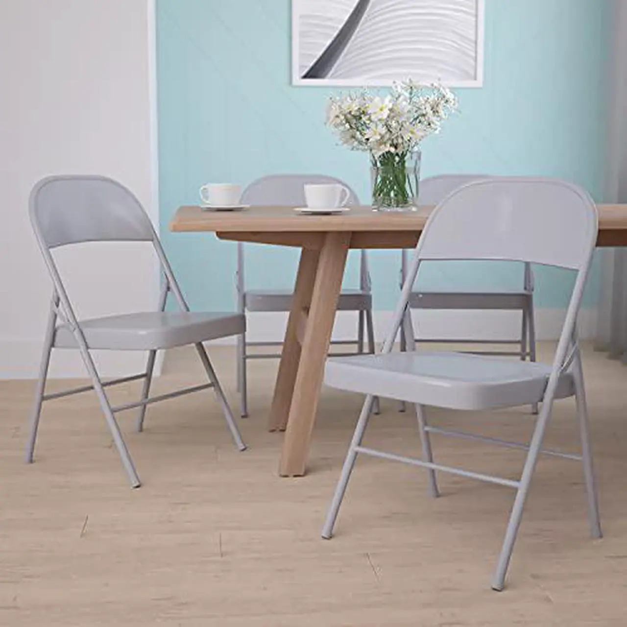 Alt view image 16 of 20 - HERCULES Series Double Braced Gray Metal Folding Chair