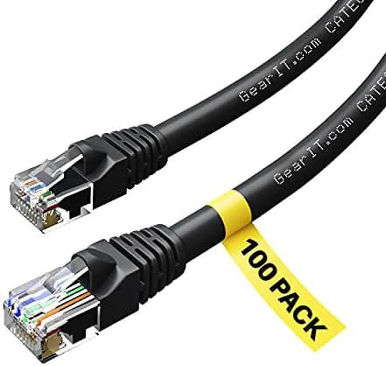 Main image of GearIT 100-Pack, Cat 6 Ethernet Cable Cat6 Snagless Patch 1.5 Feet - Snagless RJ45 Computer LAN Network Cord, Black - Compatible with 48 Port Switch POE Rackmount 48port Gigabit