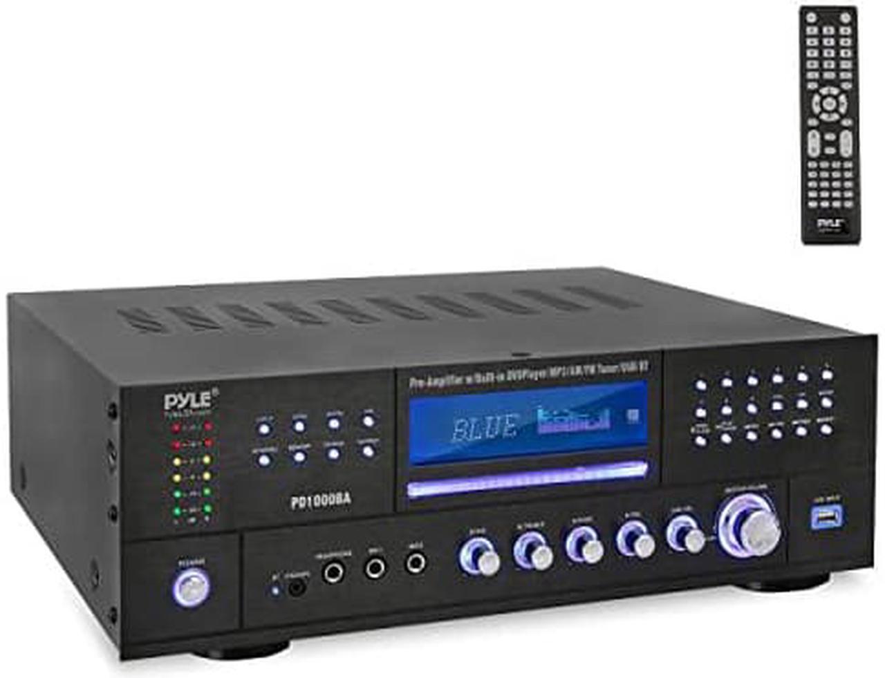 Main image of 4-Channel Wireless Bluetooth Power Amplifier - 1000W Stereo Speaker Home Audio Receiver w/ FM Radio, USB, Headphone, 2 Microphone w/ Echo, Front Loading CD DVD Player, LED, Rack Mount - Pyle PD1000BA