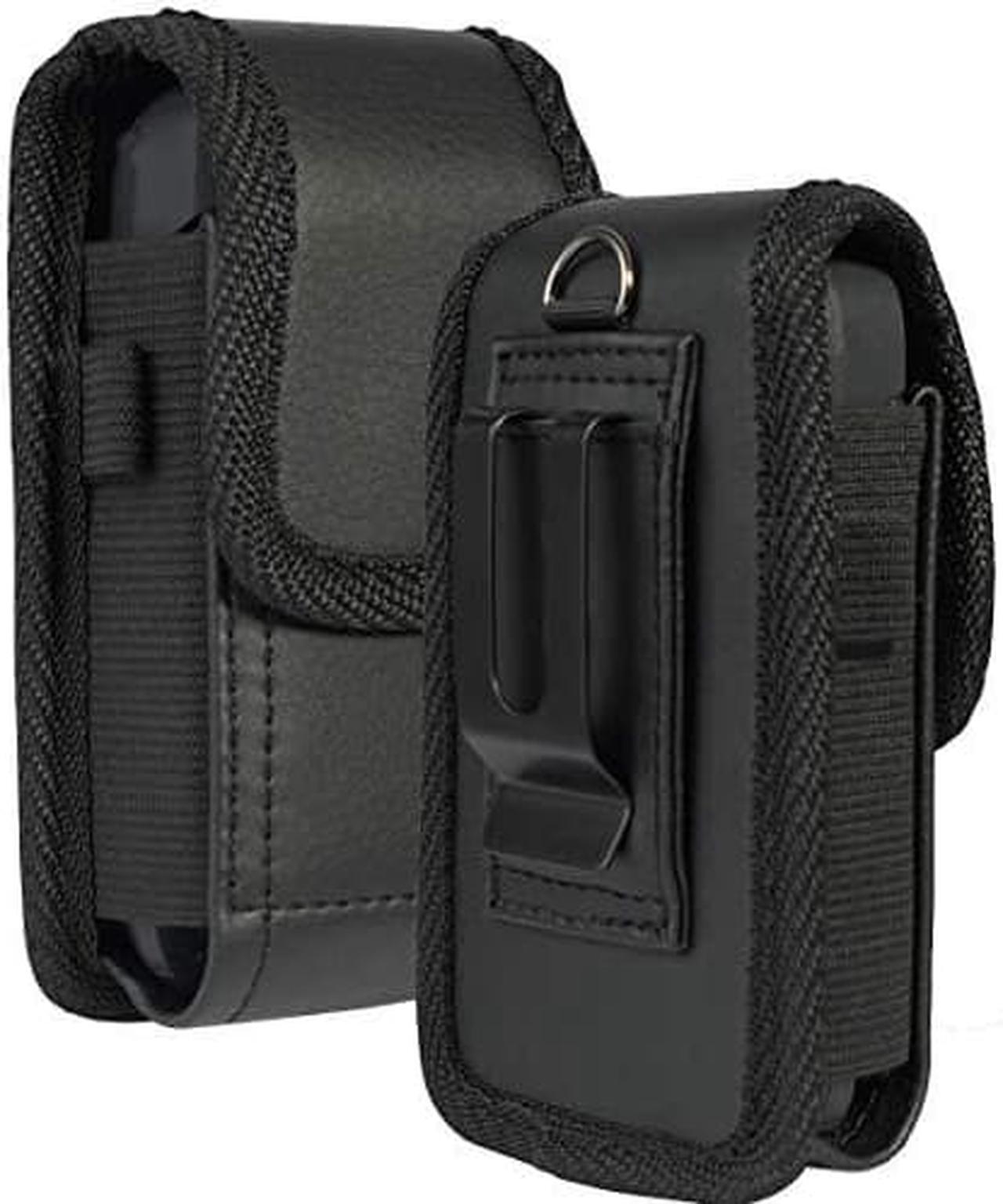 Alt view image 4 of 11 - case for kyocera flip phone, nakedcellphone black vegan leather vertical pouch [with belt loop, metal clip, magnetic closure] for duraxv extreme e4810, duraxv lte e4610, duraxe epic e4830, duraxtp
