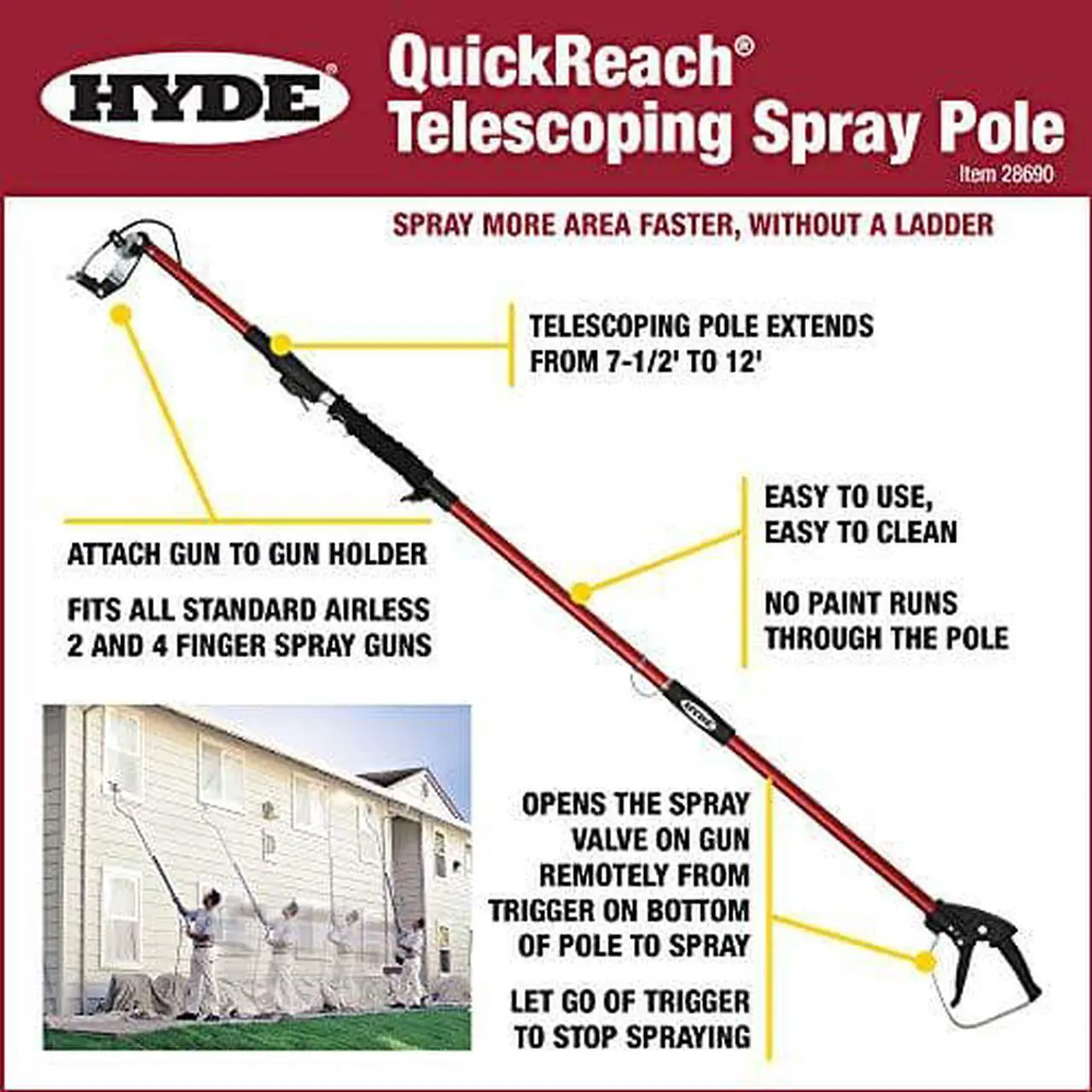 Alt view image 8 of 8 - HYDE 28690 Spray Gun Extension, Telescoping Extension Pole, QuickReach, 7 1/2