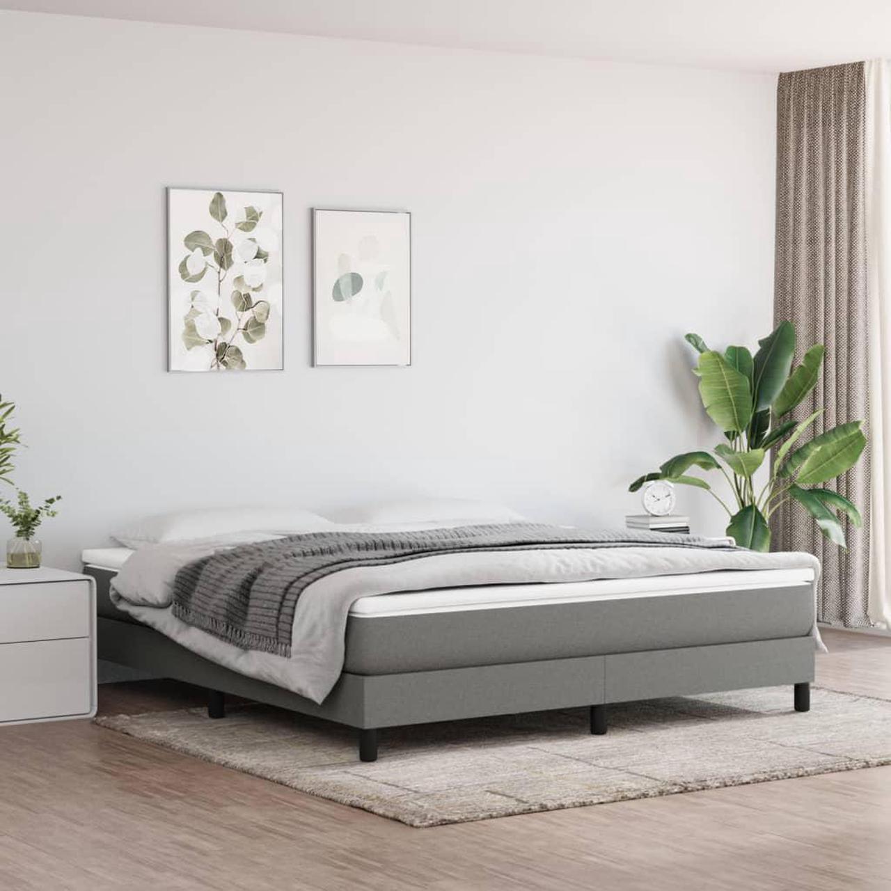 Alt view image 13 of 16 - vidaXL Bed Frame Upholstered Bedroom Furniture Dark Gray 76"x79.9" King Fabric