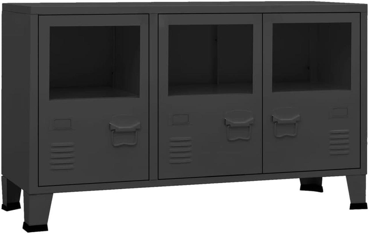 Alt view image 8 of 18 - vidaXL Sideboard Industrial Storage Cabinet with Handle Black Metal and Glass