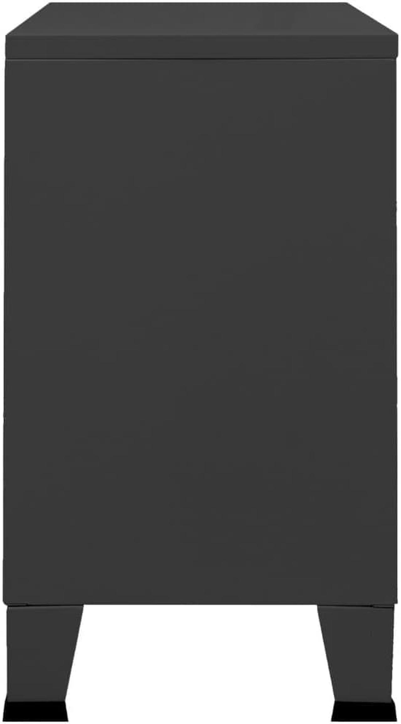 Alt view image 10 of 18 - vidaXL Sideboard Industrial Storage Cabinet with Handle Black Metal and Glass