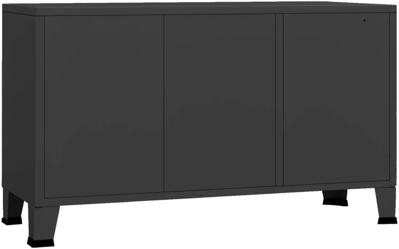 Alt view image 11 of 18 - vidaXL Sideboard Industrial Storage Cabinet with Handle Black Metal and Glass