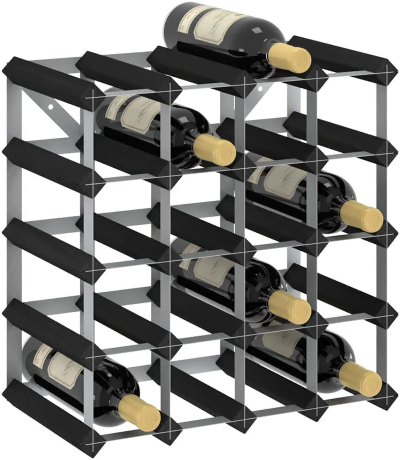Alt view image 7 of 12 - vidaXL Wine Rack for 20 Bottles Black Solid Pine Wood
