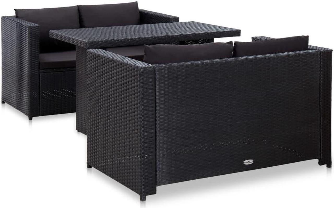 Alt view image 7 of 11 - vidaXL 3 Piece Patio Lounge Set with Cushions Poly Rattan Black