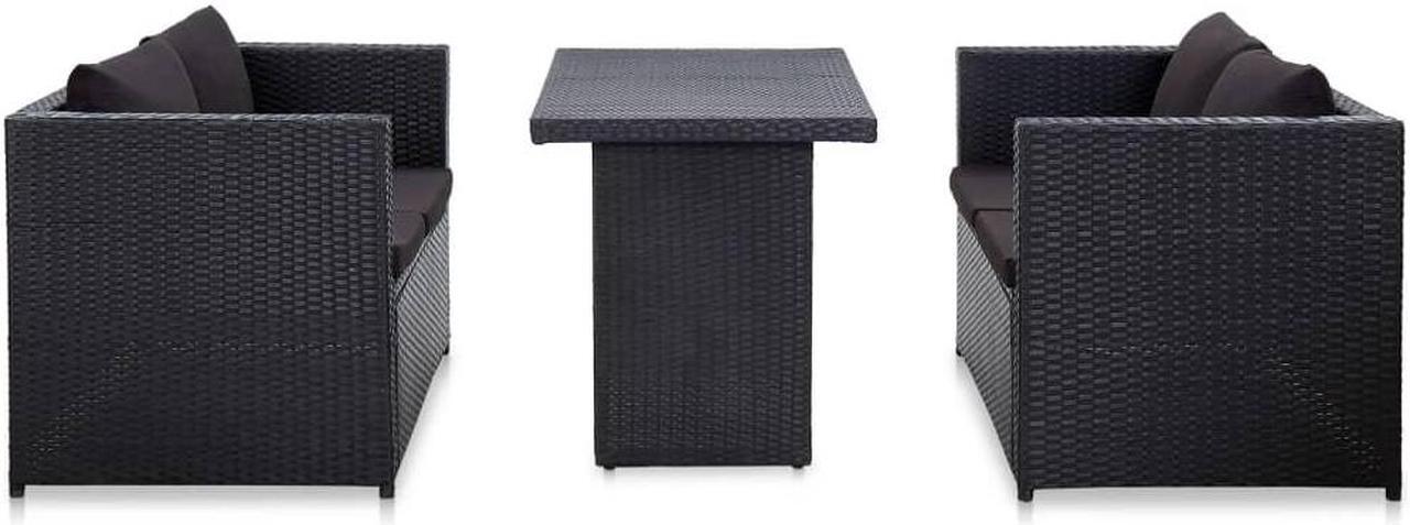 Alt view image 8 of 11 - vidaXL 3 Piece Patio Lounge Set with Cushions Poly Rattan Black