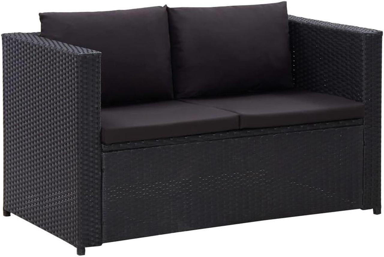 Alt view image 9 of 11 - vidaXL 3 Piece Patio Lounge Set with Cushions Poly Rattan Black